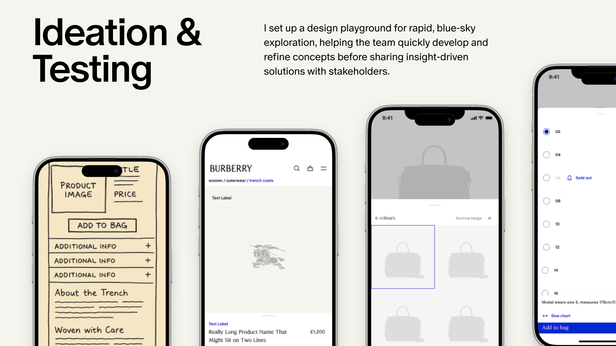 Ideation and testing — sketches and early mobile concepts