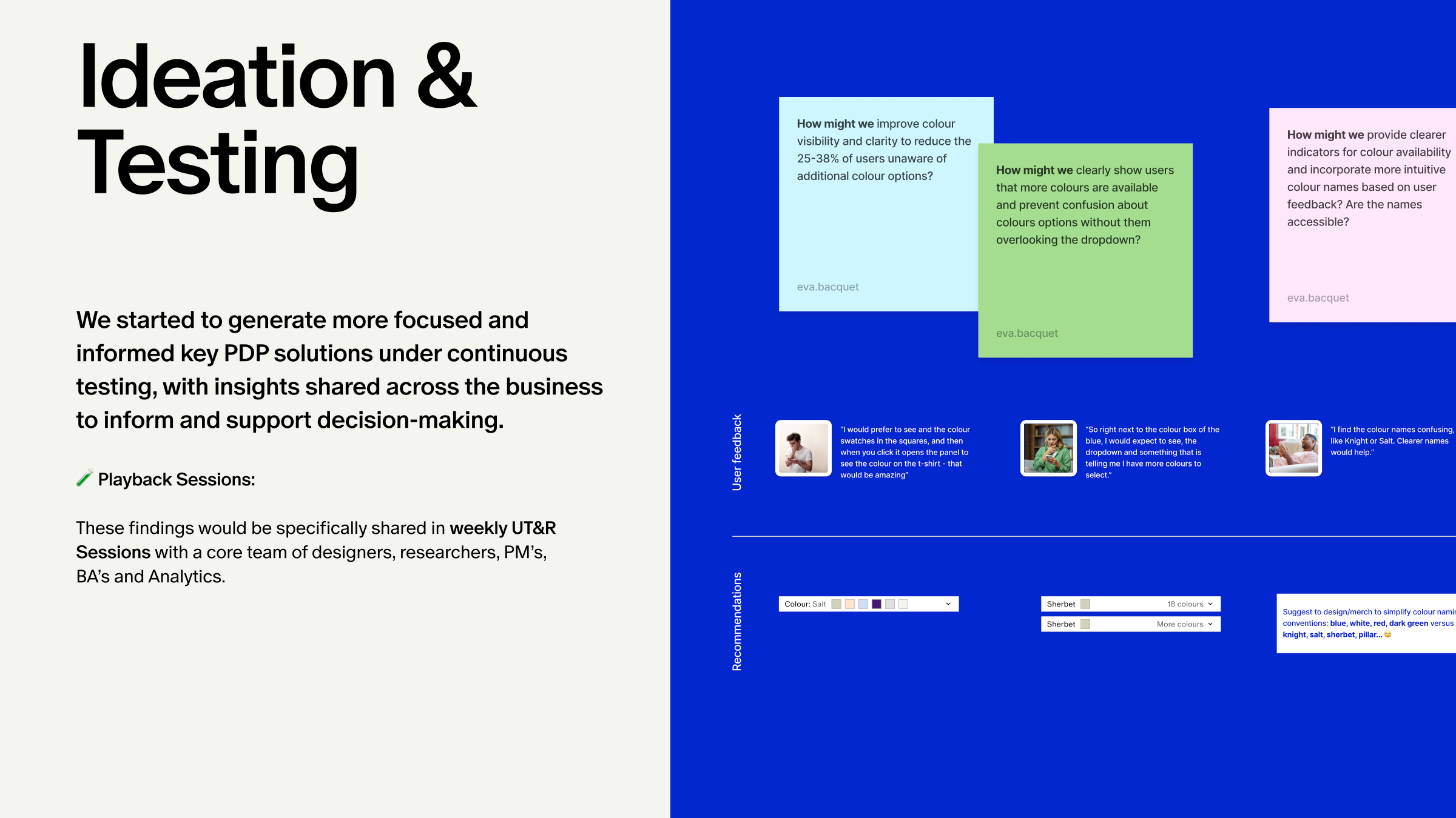Ideation and testing — colour-picker How Mights and playback sessions