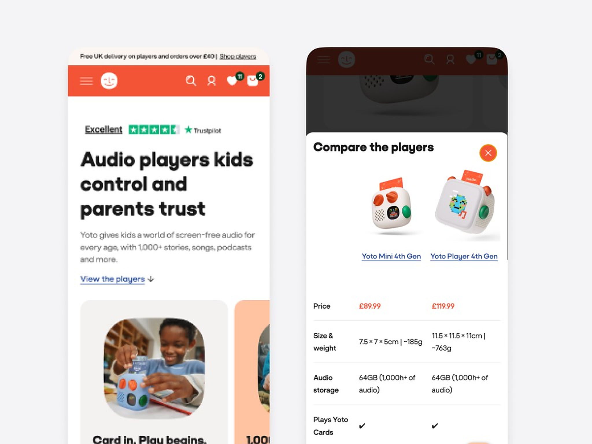 Players page after, with compare sheet