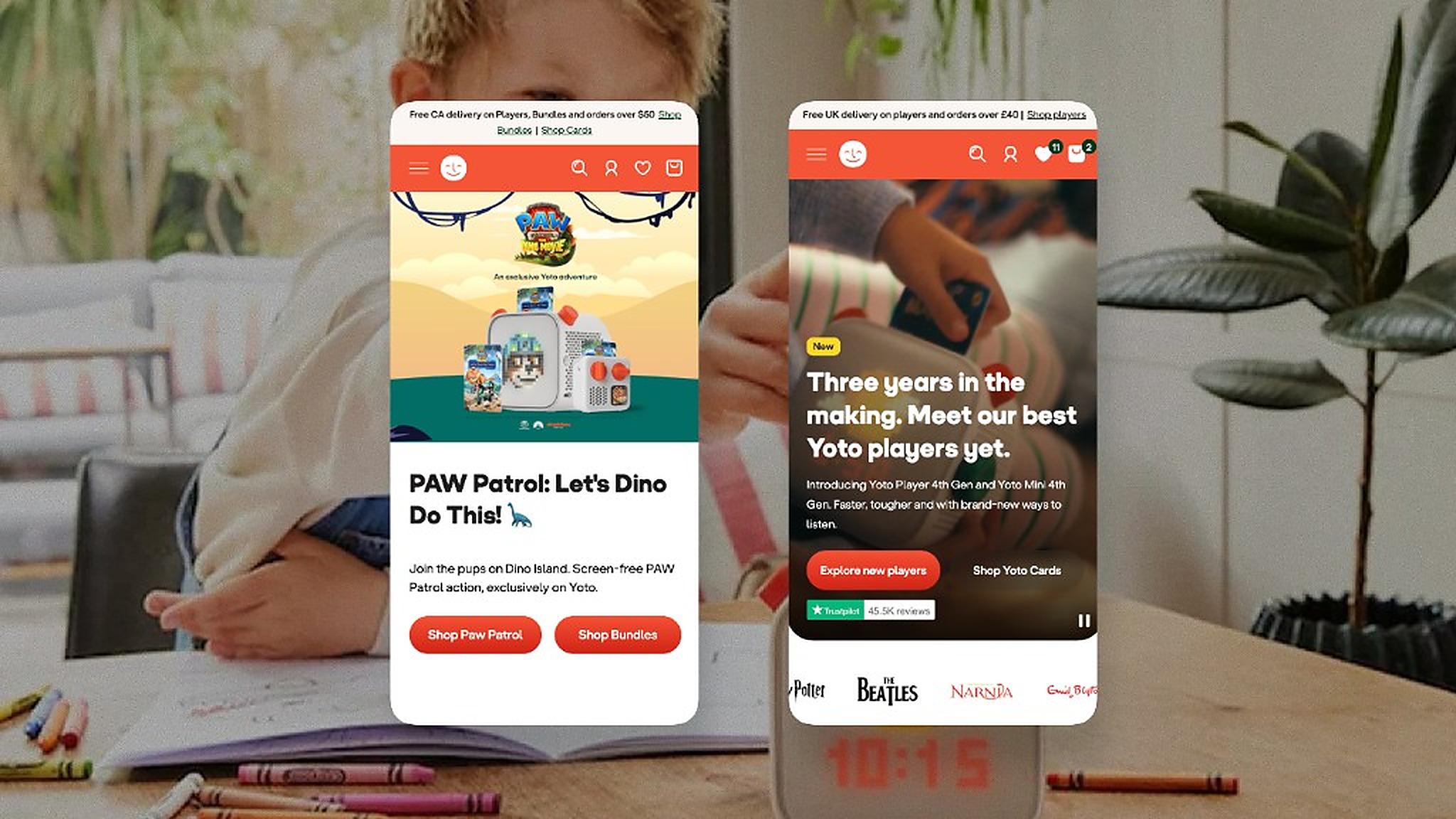 Old vs current homepage hero on mobile.